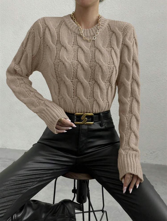 Damen Feiner Zopf‑Strickpullover mit Rundhals und gerippten Bündchen EB