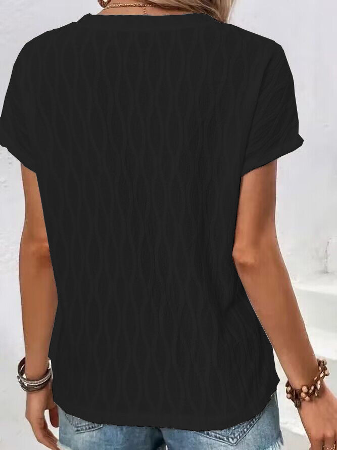 Damen Kurzarm T-Shirt mit strukturiertem Wellenmuster und hochwertiger Baumwolle EB