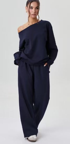 Damen nan legeres Lounge-Set mit einseitigem Schulterdetail und weiter Jogginghose EB