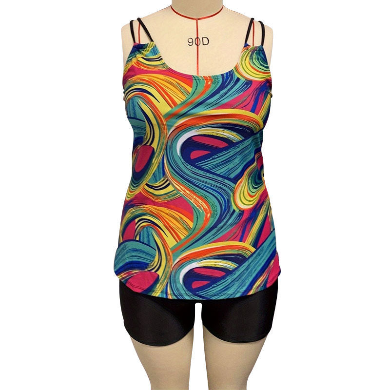 Damen Sportliche Tankini mit buntem Muster EB