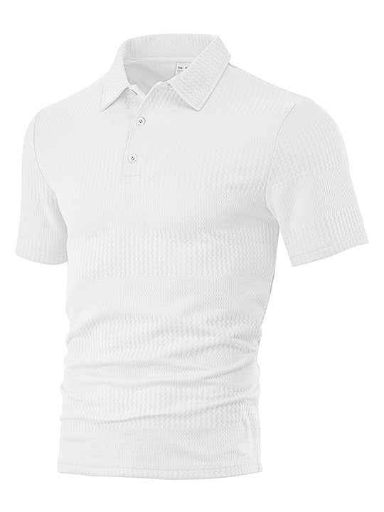 Herren nan körperbetontes Kurzarm-Polo aus elastischem Jacquardstrick mit Hemdkragen EB