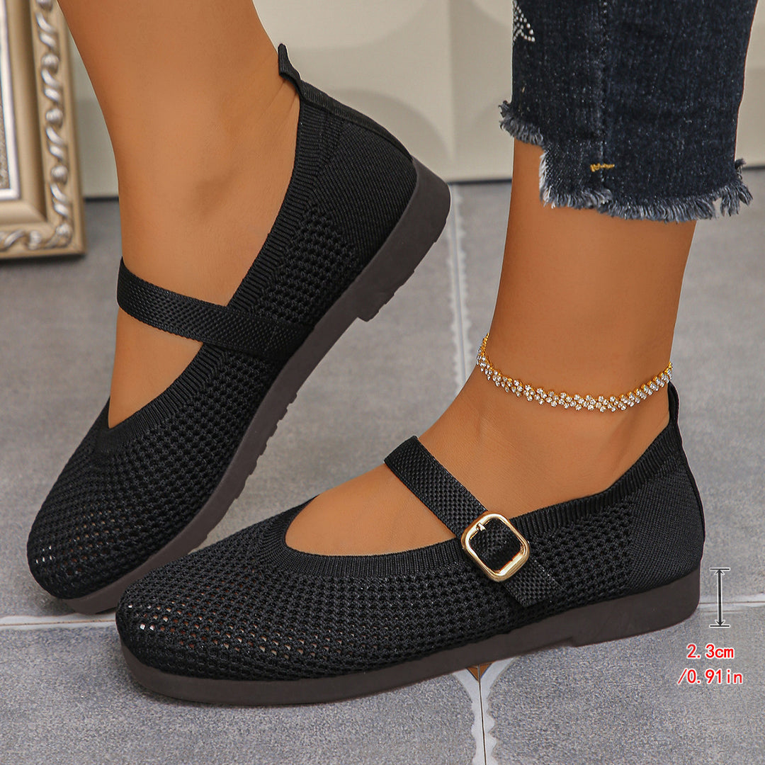 Damen Bequeme und atmungsaktive Ballerinas mit dekorativem Riemen EB