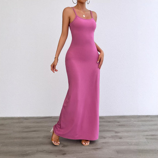Damen Langes, figurbetontes Kleid mit feinen Rippen und Spaghettiträgern EB