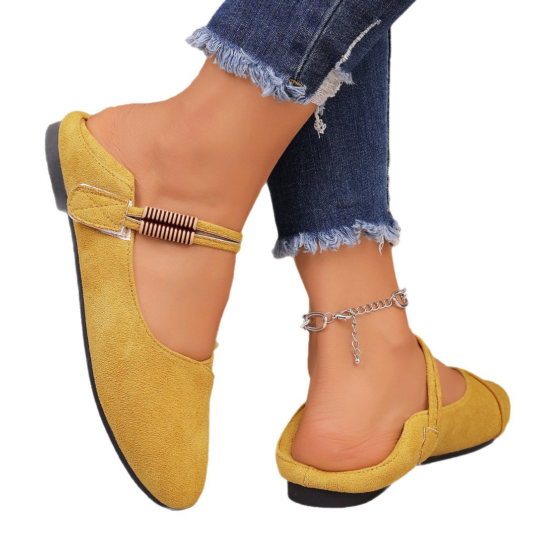 Damen  flache Mary-Jane Ballerinas aus Veloursimitat mit elastischem Zierband und gepolsterter Komfortinnensohle EB