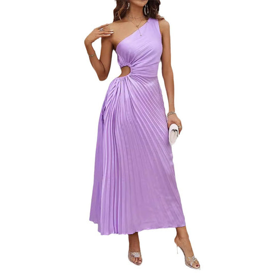 Damen Langes Wickel-Kleid mit asymmetrischem Ausschnitt und plissiertem Design EB