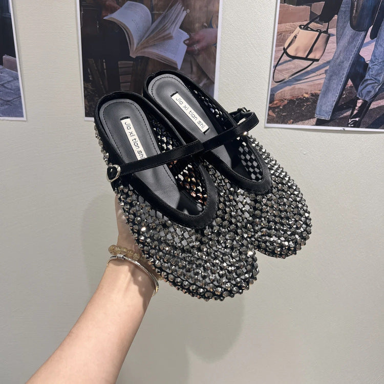 Damen Glitzernde Ballerinas mit verstellbarem Riemchen und komfortablem Fußbett EB