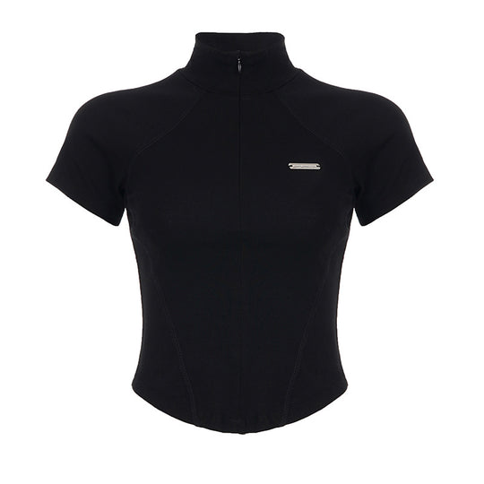 Damen Sportliches Kurzarm-Trikot mit hochstehendem Kragen und komfortablem Schnitt EB