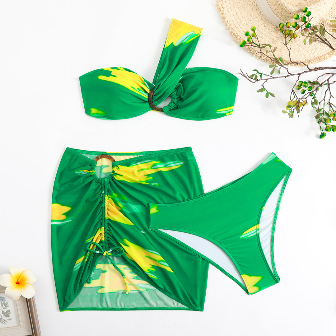 Damen Cropped Bikini-Set mit verspieltem Rüschendesign und elegantem Bindeträgersystem EB
