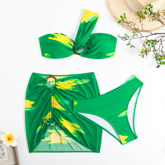 Damen Cropped Bikini-Set mit verspieltem Rüschendesign und elegantem Bindeträgersystem EB