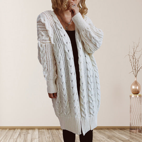 Damen Grobstrickjacke mit voluminösen Ärmeln und strukturiertem Design EB