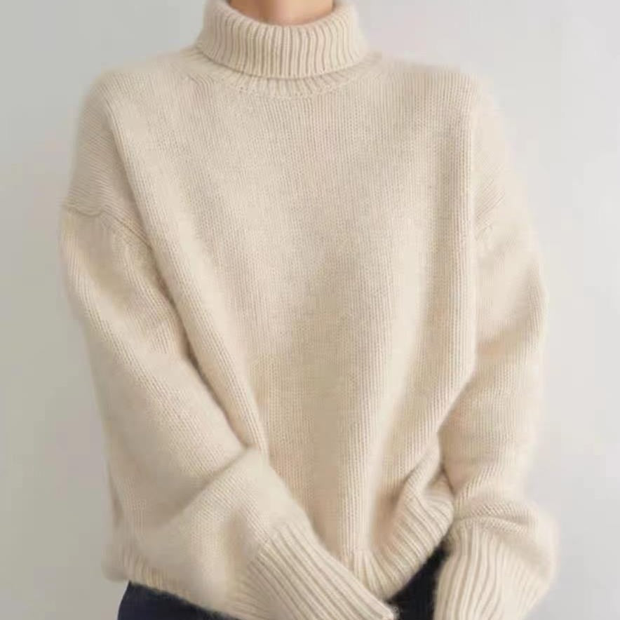 Damen Oversize Feinstrickpullover mit hohem Rollkragen und Seitenschlitzen EB