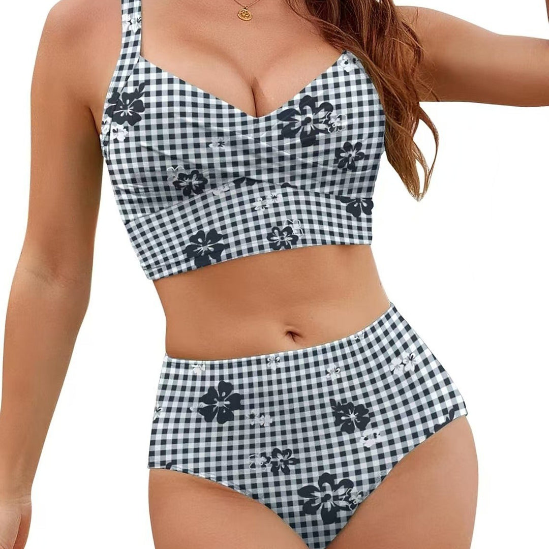 Damen Bikini-Set mit hohem Bund und dekorativem Knotendesign EB