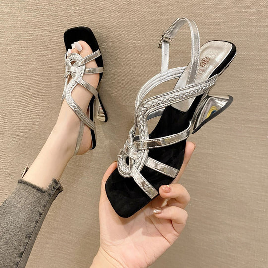 Damen Sling-Sandalen mit geflochtenem Riemen und elegantem Keilabsatz EB