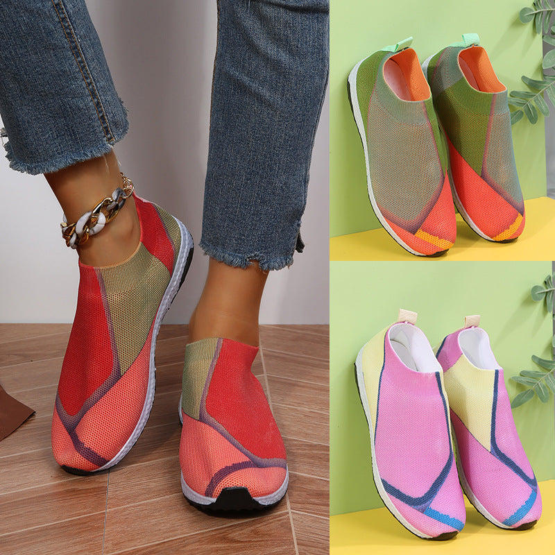 Damen Slip-On Sneakers mit atmungsaktiver Strick-Oberfläche und rutschfester Sohle EB