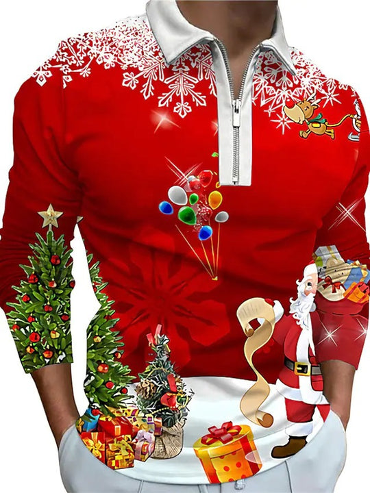 Herren Weihnachtliches Langarmshirt mit festlichem Grafikdesign und praktischem Reißverschluss EB