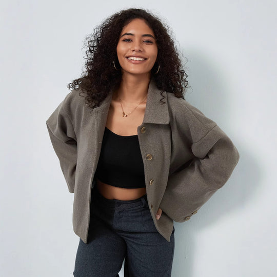 Damen lässige Oversize-Jacke mit doppelter Knopfleiste EB