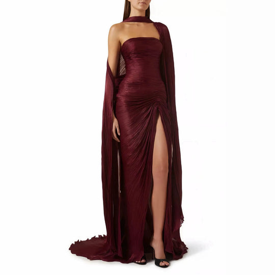 Damen Elegantes Maxi-Kleid mit asymmetrischem Schnitt und Plissierungen EB