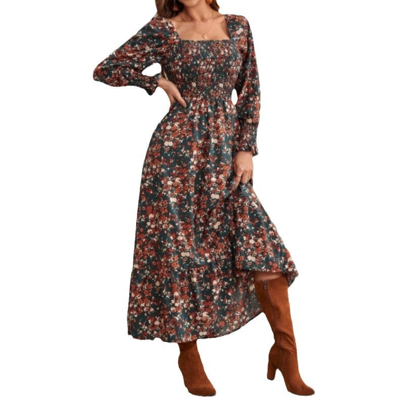 Damen Maxikleid mit Rüschendetails und floralem Design EB