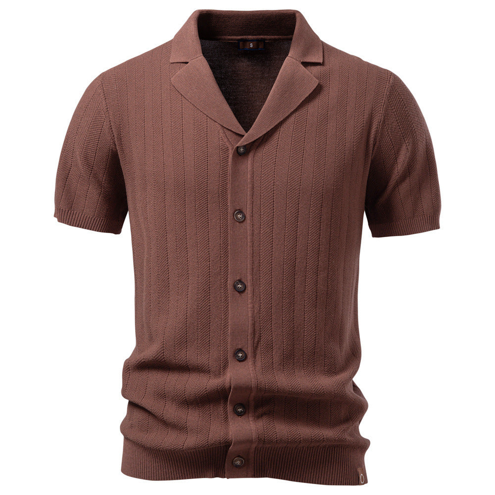 Herren nan Kurzarm Strickcardigan mit Reverskragen und feinem Strukturstrick EB