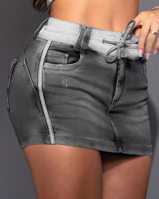 Damen Jeansrock mit lässigem Bund und dekorativem Kordelzug EB