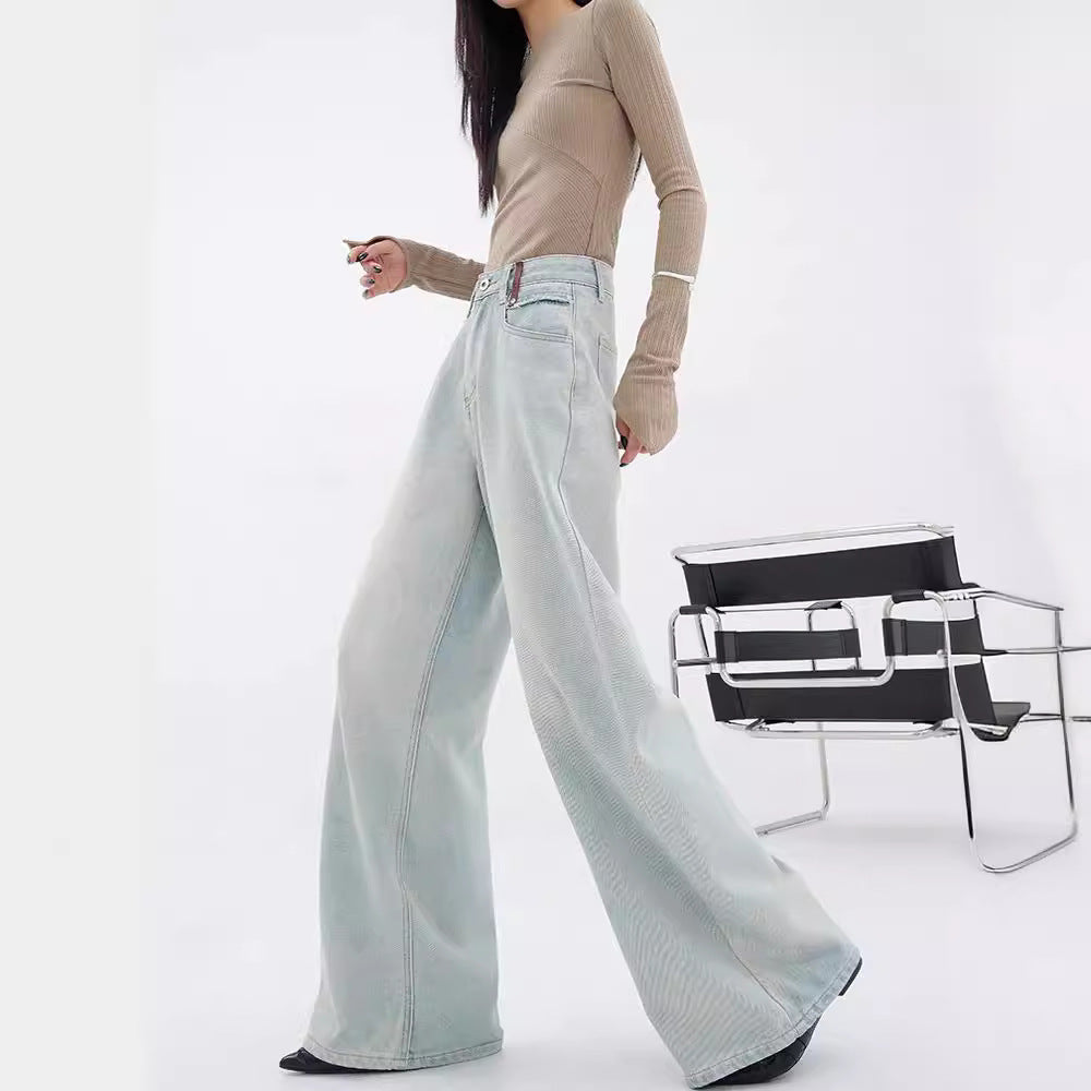 Damen Weite Denim-Hose mit lässigem Schnitt und hohem Bund EB