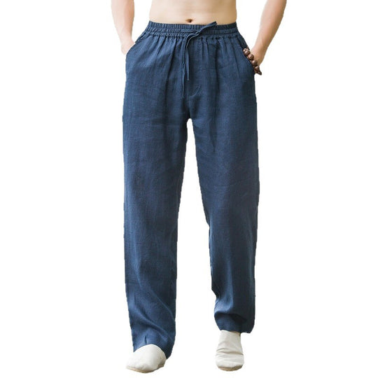 Herren nan leichte Leinenhose mit elastischem Bund weites Bein und seitlichen Eingrifftaschen EB
