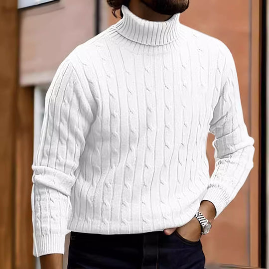 Herren nan gerippter Rollkragenpullover mit Zopfmuster und körpernaher Slim-Fit-Silhouette EB
