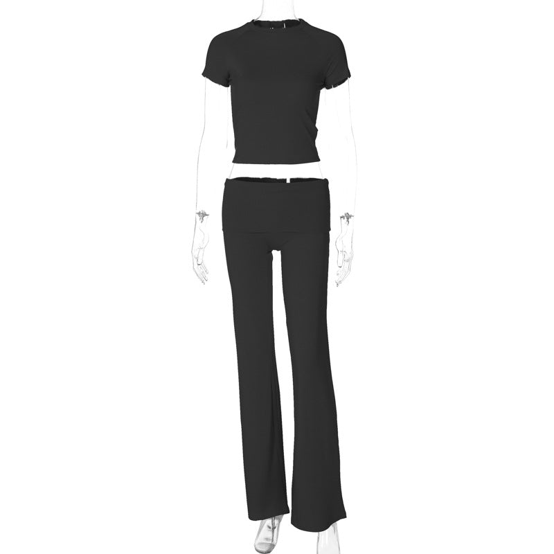Damen Sportliches Set mit cropped Oberteil und ausgestellten Hosen EB