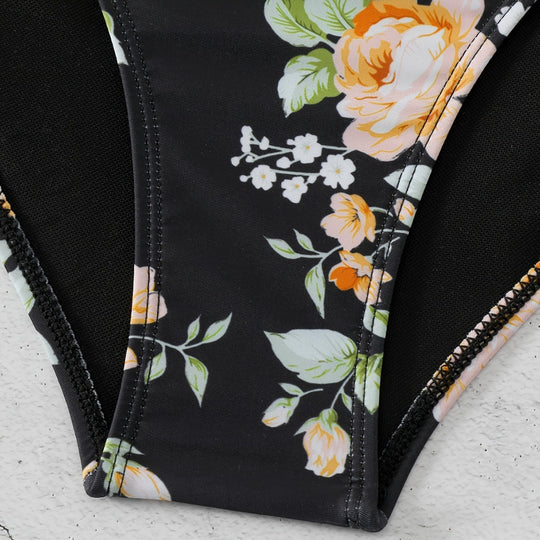 Damen Einteiler Badeanzug mit Rüschendetails und floralem Design EB