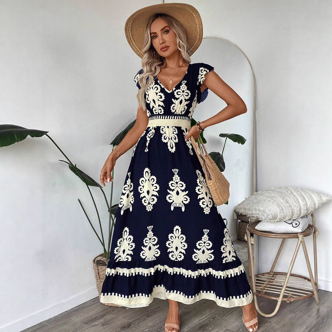 Damen Maxikleid mit eleganter Stickerei und Rüschendetails EB