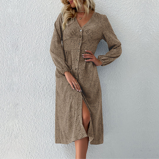 Damen Midi-Kleid mit eleganter Knopfleiste und gerafftem Saum EB