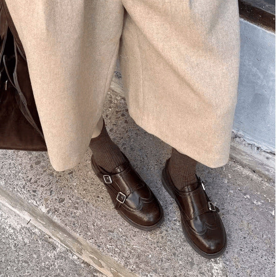 Damen Elegante Mokassins mit modischen Schnallen und feinem Leder EB