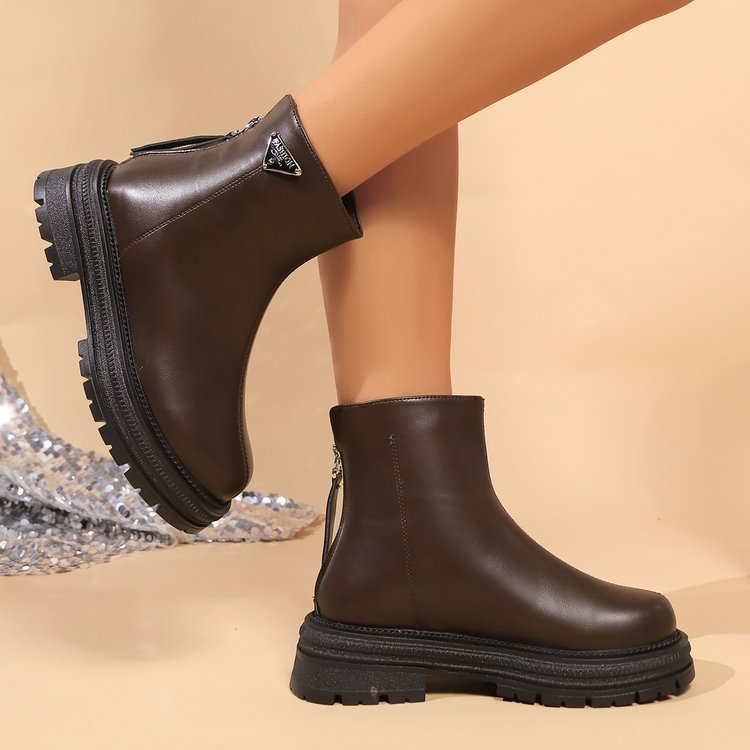 Damen Stiefeletten mit robustem Gummiprofil und modischem Reißverschluss EB