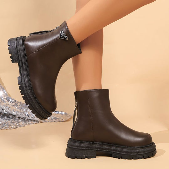 Damen Stiefeletten mit robustem Gummiprofil und modischem Reißverschluss EB