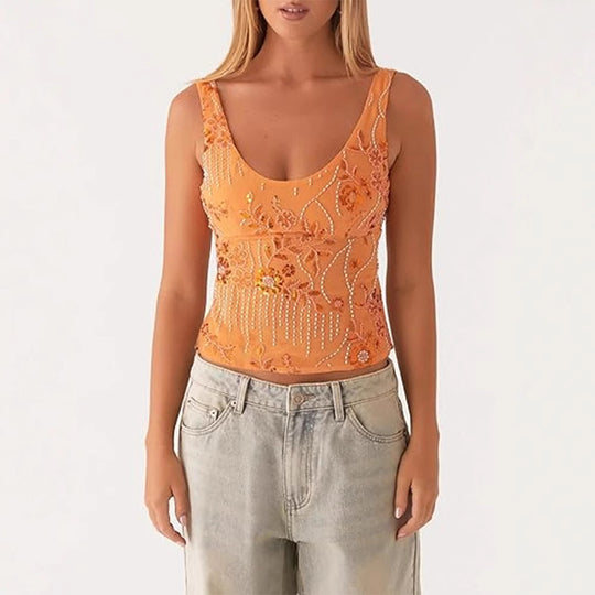 Damen Couture-Oberteil mit floralem Strassdesign und figurbetontem Schnitt EB