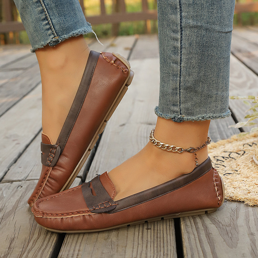 Damen  klassische Penny-Loafer aus weichem Kunstleder mit gesteppter Rahmennaht und gepolsterter Komfortinnensohle EB