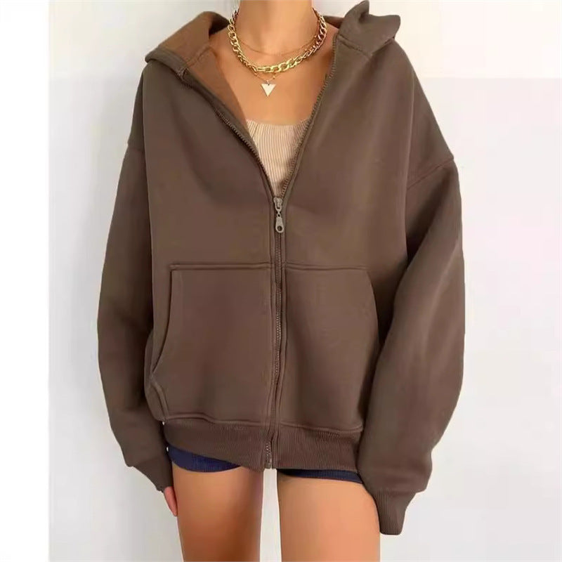 Damen nan oversized Kapuzenjacke mit Reißverschluss und Kängurutaschen EB