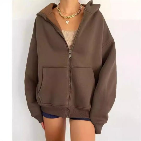Damen nan oversized Kapuzenjacke mit Reißverschluss und Kängurutaschen EB