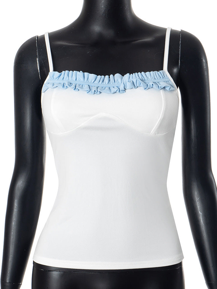 Damen Top mit raffiniertem Rüschensaum und verstellbaren Trägern EB