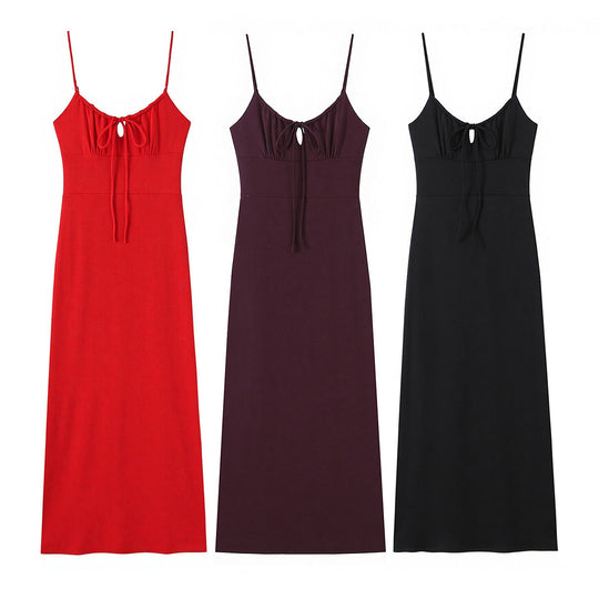 Damen Maxi-Kleid mit tiefem V-Ausschnitt und schmeichelndem Knoten-Design EB