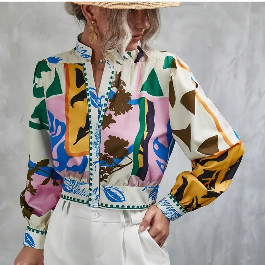 Damen Modische Kurzjacke mit detailiertem Floral-Print EB