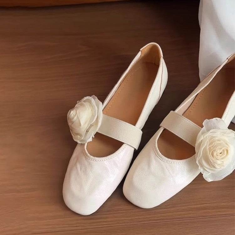 Damen Ballerina-Schuhe mit floralem Applikationsdesign und verstellbarem Riemen EB