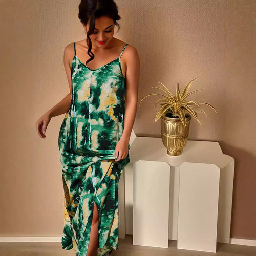 Damen Elegant langes Kleid mit Spaghettiträgern EB