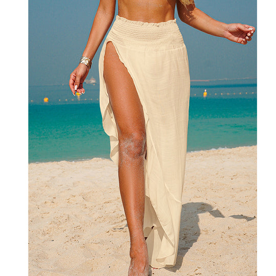 Damen luftiger Strandrock mit hohem Schlitz und elastischem Bund EB