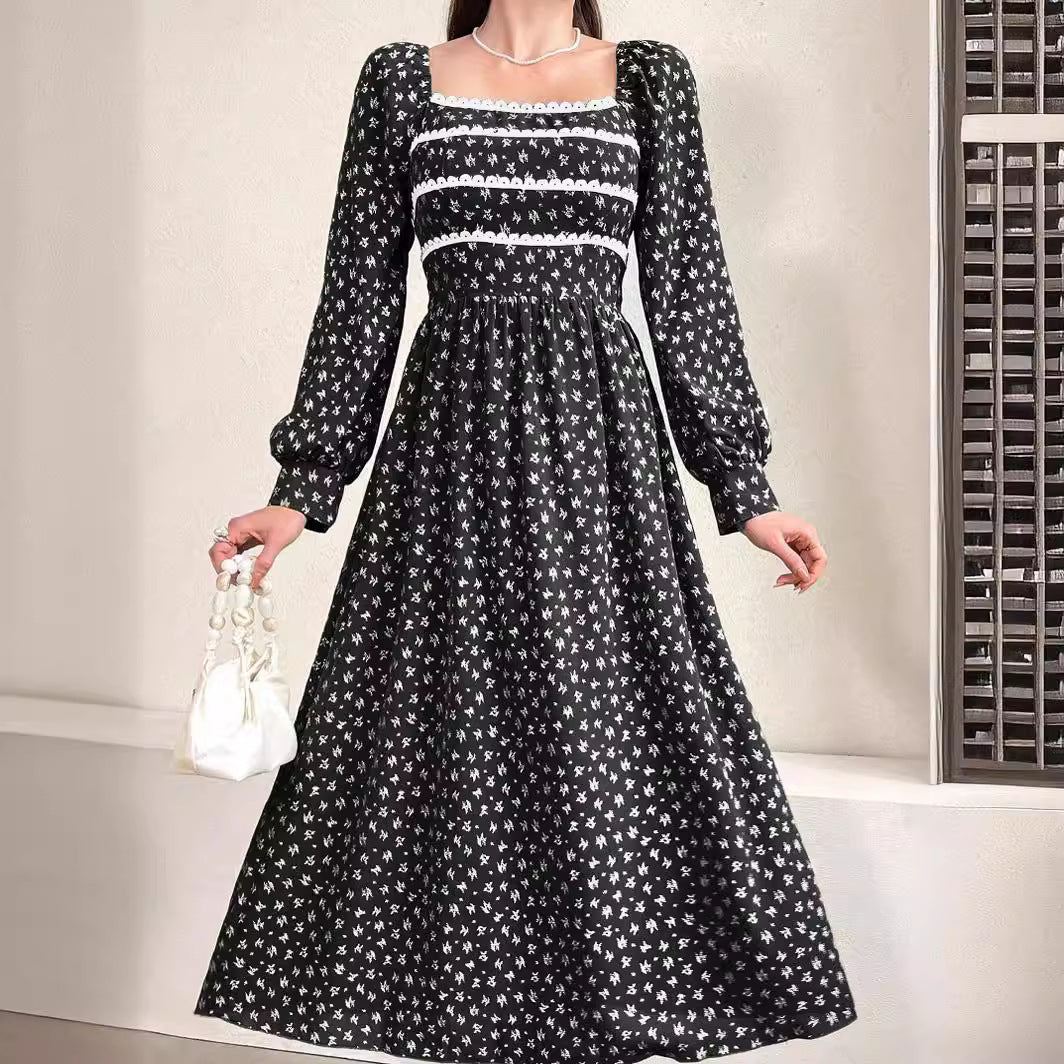 Damen Maxikleid mit Quadrat-Ausschnitt und Puffärmeln EB