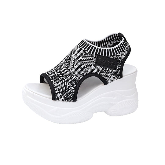 Damen Plateausandalen mit elastischem Oberschuh und modernem Design EB