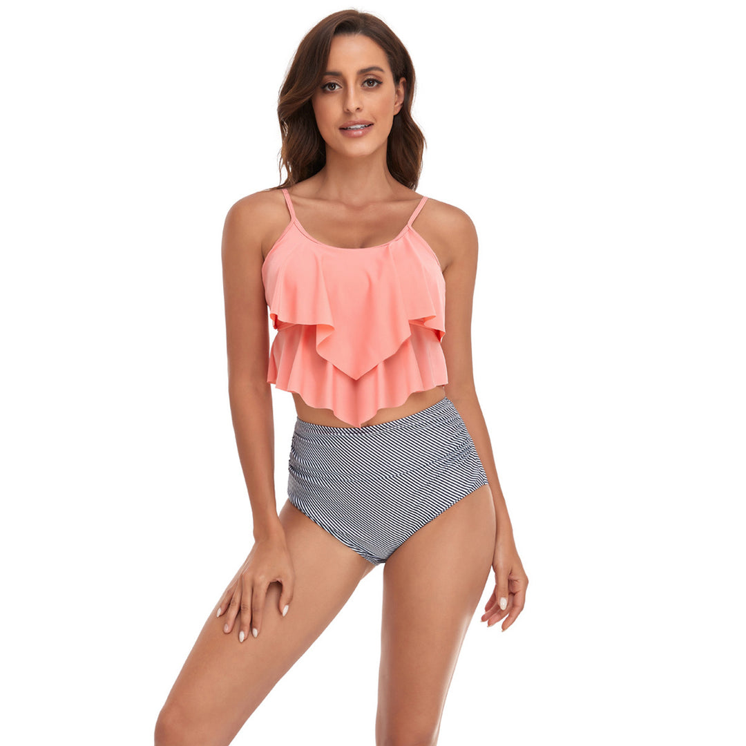 Damen Tankini-Set mit fließendem Rüschendesign und figurbetonter Bikinihose EB