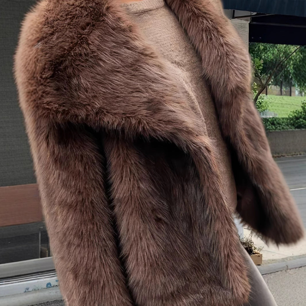 Damen Luxuriöse Kunstpelzjacke mit breitem Kragen EB