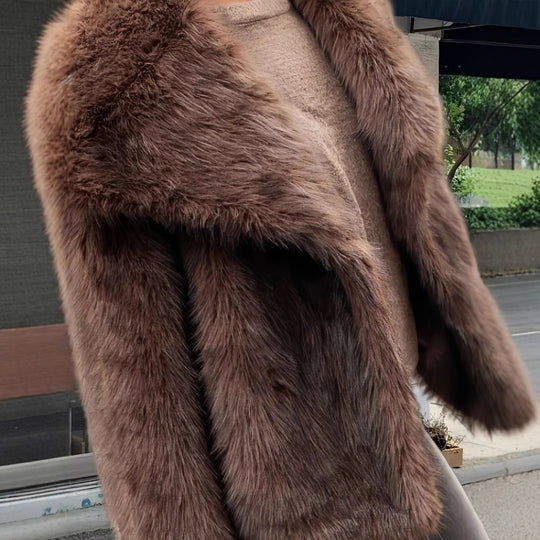Damen Luxuriöse Kunstpelzjacke mit breitem Kragen EB