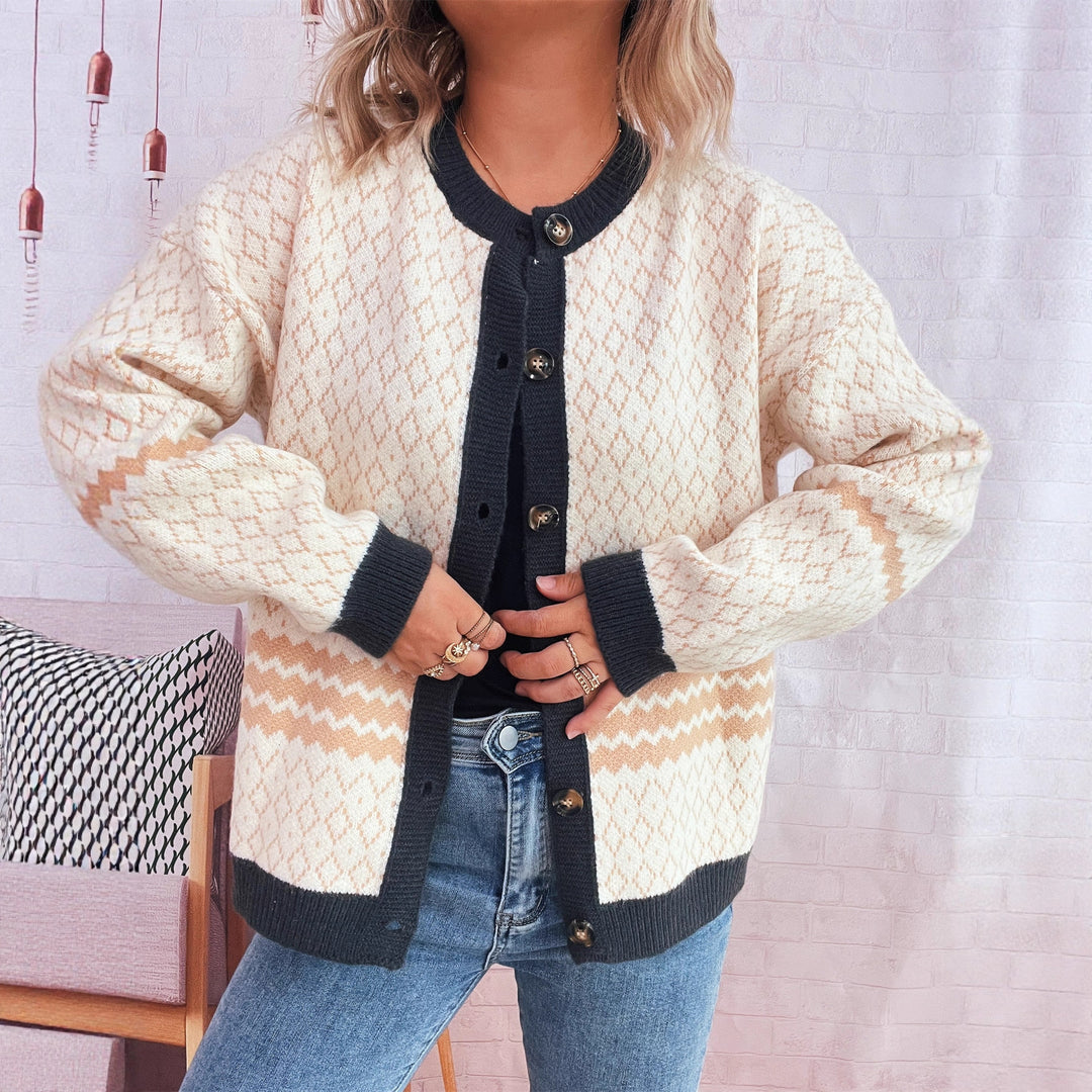 Damen Strickjacke mit vielseitigem Muster und eleganten Knopfdetails EB